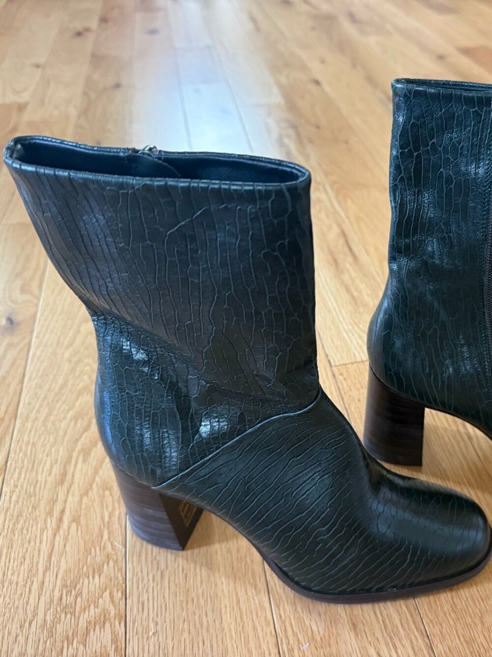 Pons Quintana Leather Forest Green Croc-embossed Boots